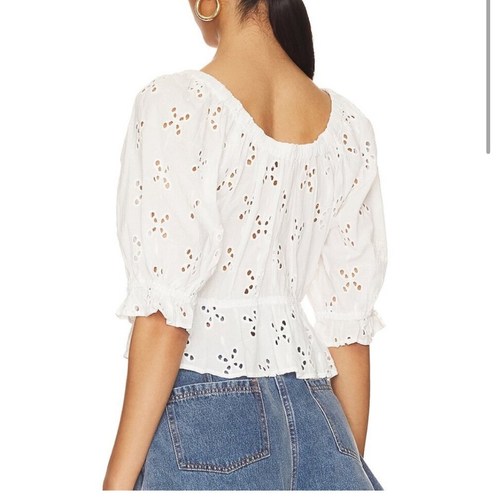 Free People White Ruffled Crop Blouse - Picture 3 of 7